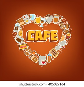 Coffee Break. Cafe - Doodle Elements Poster. Thin Line Icons. Vector Illustration