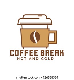 Coffee break cafe with hot and cold drinks emblem