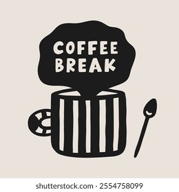 Coffee break card with doodle graphic element. Hand-drawn illustration. A cup of coffee vector illustration.