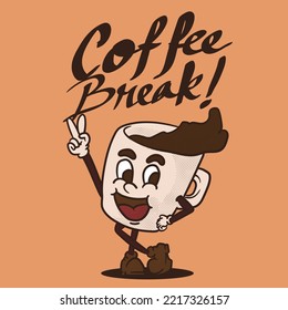 coffee break clip art. funky coffee cartoon mascot vector illustration