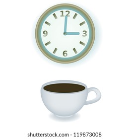 Coffee break with clock and cup illustration