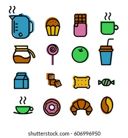 Coffee break colorful icon set. Vector illustration.