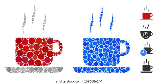Coffee break composition of circle elements in various sizes and shades, based on coffee break icon. Vector round elements are composed into blue composition.