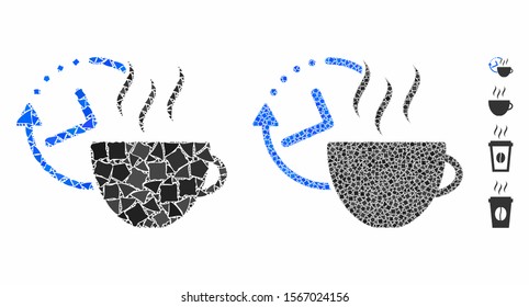 Coffee break composition of humpy items in different sizes and shades, based on coffee break icon. Vector humpy elements are united into mosaic. Coffee break icons collage with dotted pattern.