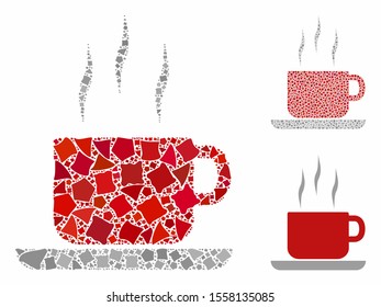 Coffee break composition of uneven parts in different sizes and color tinges, based on coffee break icon. Vector uneven items are united into collage. Coffee break icons collage with dotted pattern.