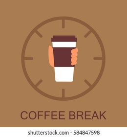 Coffee Break Concept. Hand holding paper coffee cup