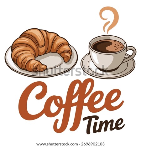 Coffee break with croissant pastry vector