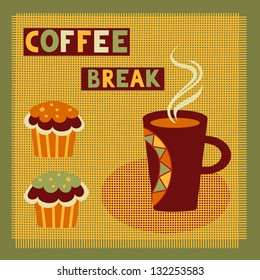 Coffee Break. Cup of hot drink (coffee, tea etc). Vector illustration.