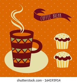 Coffee Break. Cup of hot drink (coffee, tea etc). Vector illustration. 