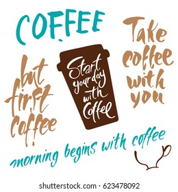 Coffee break. Design elements for coffee shop, market, cafe design, restaurant menu. Calligraphy style quote. Vector illustration of handwritten lettering.