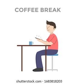 Coffee break and discuss work via mobile. Vector illustration