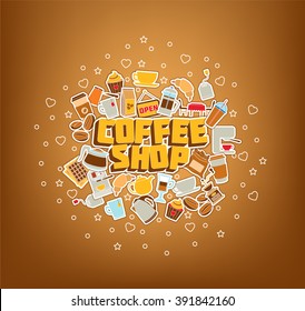 Coffee Break - Doodle Elements Poster. Thin Line Icons. Vector Illustration