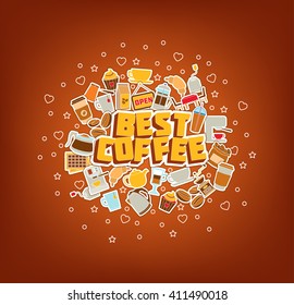 Coffee Break - Doodle Elements Poster. Thin Line Icons. Vector Illustration