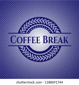 Coffee Break emblem with denim high quality background