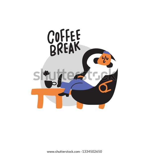 Vector De Stock Libre De Regalias Sobre Coffee Break Funny Hand Drawn Illustration