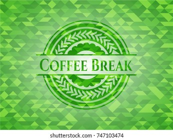Coffee Break green emblem with triangle mosaic background