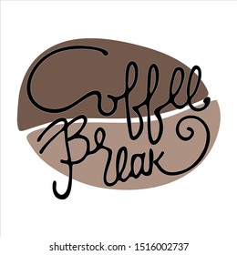 Coffee Break hand lettering inside a stylized coffee bean. Isolated on white background