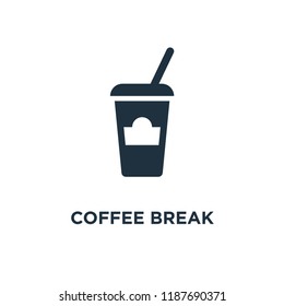 Coffee break icon. Black filled vector illustration. Coffee break symbol on white background. Can be used in web and mobile.