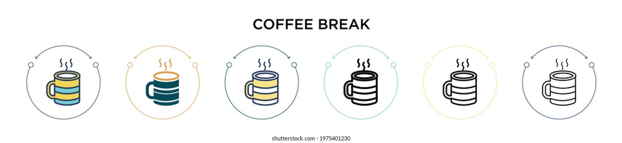 Coffee break icon in filled, thin line, outline and stroke style. Vector illustration of two colored and black coffee break vector icons designs can be used for mobile, ui, web