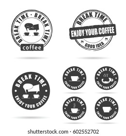 coffee break icon with grunge rubber set art illustration