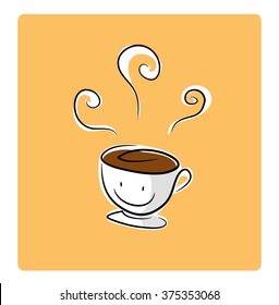 Coffee Break Icon, a hand drawn vector illustration of a cup of coffee, isolated on a white background, all objects are on their own separate groups (including background) for easy editing.