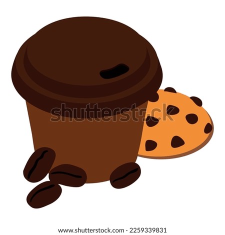 Coffee break icon isometric vector. Coffee in take away cup and crumb cookie. Breakfast time