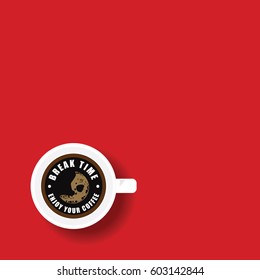 coffee break icon on red background art illustration