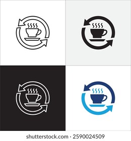 Coffee break icon set. Coffee cup icon collection. Icon set contain symbol of coffee time, rest hours, lunchtime, eat, cafe, watch, addict, hourglass, routine. Vector stock illustration.