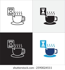 Coffee break icon set. Coffee cup icon collection. Icon set contain symbol of coffee time, rest hours, lunchtime, eat, cafe, watch, addict, hourglass, routine. Vector stock illustration.