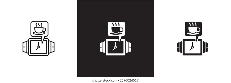 Coffee break icon set. Coffee cup icon collection. Icon set contain symbol of coffee time, rest hours, lunchtime, eat, cafe, watch, addict, hourglass, routine. Vector stock illustration.