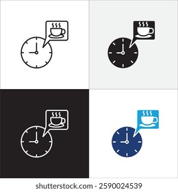 Coffee break icon set. Coffee cup icon collection. Icon set contain symbol of coffee time, rest hours, lunchtime, eat, cafe, watch, addict, hourglass, routine. Vector stock illustration.