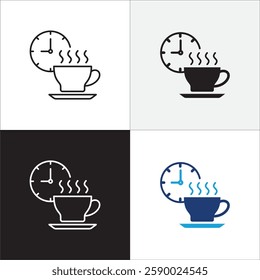 Coffee break icon set. Coffee cup icon collection. Icon set contain symbol of coffee time, rest hours, lunchtime, eat, cafe, watch, addict, hourglass, routine. Vector stock illustration.