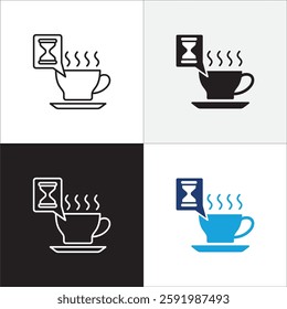 Coffee break icon set. Coffee cup icon collection. Icon set contain symbol of coffee time, rest hours, lunchtime, eat, cafe, watch, addict, hourglass, routine. Vector stock illustration.