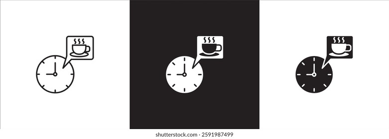 Coffee break icon set. Coffee cup icon collection. Icon set contain symbol of coffee time, rest hours, lunchtime, eat, cafe, watch, addict, hourglass, routine. Vector stock illustration.