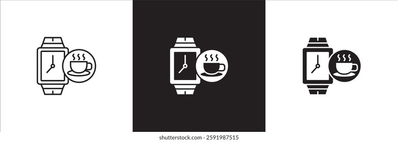 Coffee break icon set. Coffee cup icon collection. Icon set contain symbol of coffee time, rest hours, lunchtime, eat, cafe, watch, addict, hourglass, routine. Vector stock illustration.