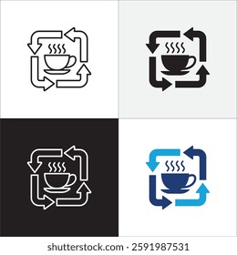 Coffee break icon set. Coffee cup icon collection. Icon set contain symbol of coffee time, rest hours, lunchtime, eat, cafe, watch, addict, hourglass, routine. Vector stock illustration.