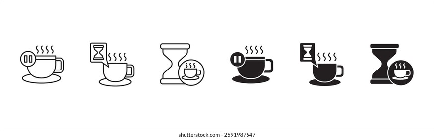 Coffee break icon set. Coffee cup icon collection. Icon set contain symbol of coffee time, rest hours, lunchtime, eat, cafe, watch, addict, hourglass, routine. Vector stock illustration.