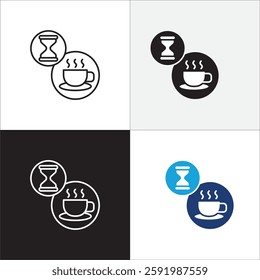 Coffee break icon set. Coffee cup icon collection. Icon set contain symbol of coffee time, rest hours, lunchtime, eat, cafe, watch, addict, hourglass, routine. Vector stock illustration.