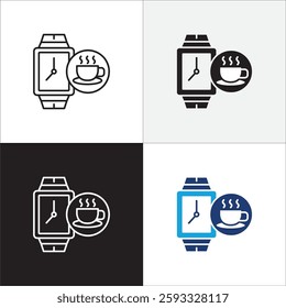 Coffee break icon set. Coffee cup icon collection. Icon set contain symbol of coffee time, rest hours, lunchtime, eat, cafe, watch, addict, hourglass, routine. Vector stock illustration.