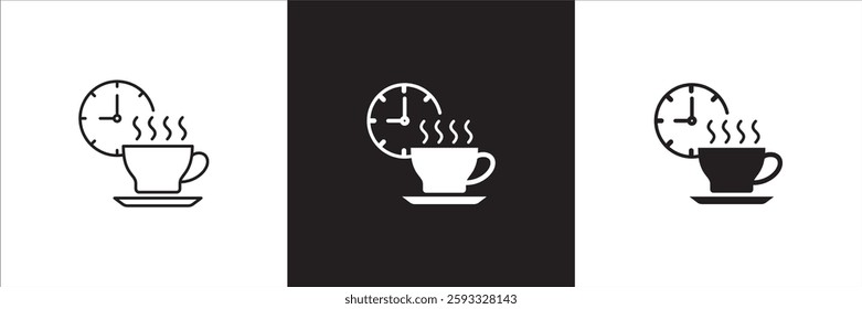 Coffee break icon set. Coffee cup icon collection. Icon set contain symbol of coffee time, rest hours, lunchtime, eat, cafe, watch, addict, hourglass, routine. Vector stock illustration.