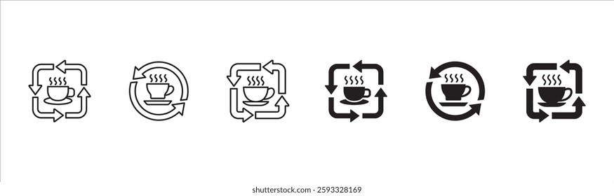 Coffee break icon set. Coffee cup icon collection. Icon set contain symbol of coffee time, rest hours, lunchtime, eat, cafe, watch, addict, hourglass, routine. Vector stock illustration.