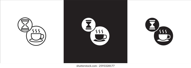 Coffee break icon set. Coffee cup icon collection. Icon set contain symbol of coffee time, rest hours, lunchtime, eat, cafe, watch, addict, hourglass, routine. Vector stock illustration.