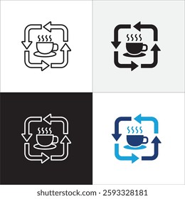 Coffee break icon set. Coffee cup icon collection. Icon set contain symbol of coffee time, rest hours, lunchtime, eat, cafe, watch, addict, hourglass, routine. Vector stock illustration.