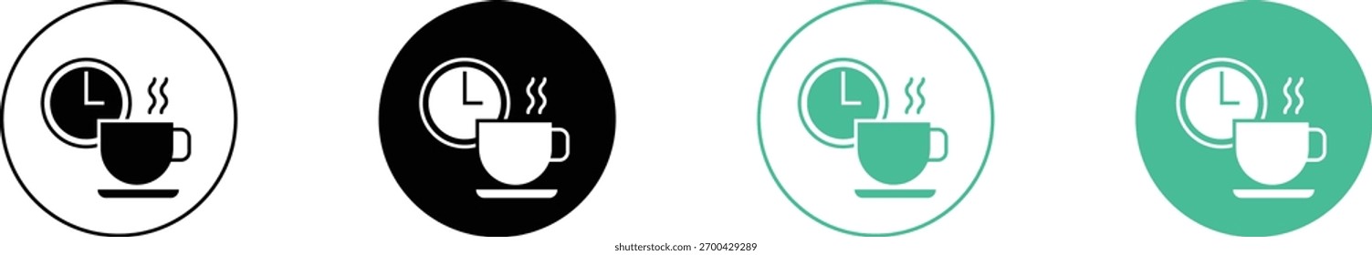 Coffee break Icon set in multiple styles for cafe, workplace, and relaxation concepts, vector Illustration.