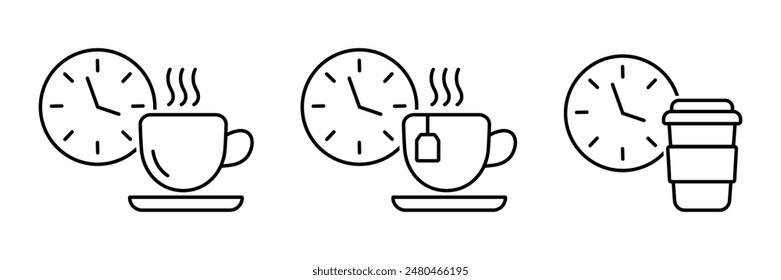 Coffee break icon. Coffee time sign. Tea time symbol. Coffee to go pictogram. Breakfast time illustration.