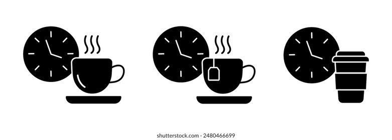 Coffee break icon. Time to coffee sign. Tea time symbol. Takeaway coffee pictogram. Breakfast time illustration.