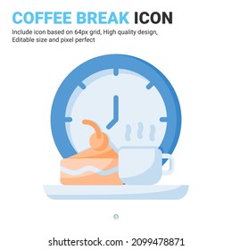 Coffee break icon vector with flat color style isolated on white background. Vector illustration break sign symbol icon concept for digital business, finance, industry, company, apps and project