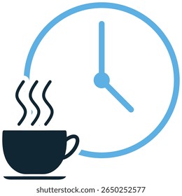 Coffee break icon vector, symbolizing relaxation, refreshment, and a pause from work. Perfect for illustrating office culture, downtime, or a moment to recharge and socialize.