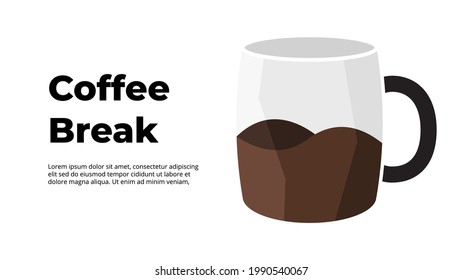Coffee break Infographic. 3D abstract cup with americano. Creative illustration. Vector slide template.