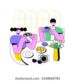 Coffee break isolated cartoon vector illustrations. Young couple drinking coffee in a local cafe and talking, travel together, people lifestyle, city trip, cultural experience vector cartoon.